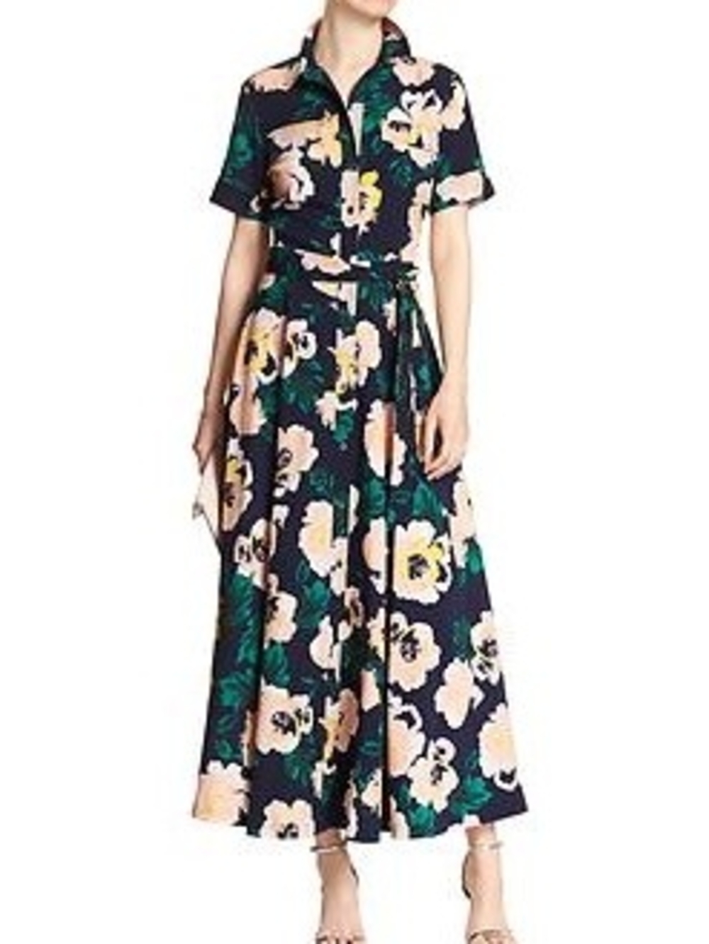 Banana Republic Floral Tie-Waist Midi Dress Missing Belt Misses Large - Picture 2 of 12